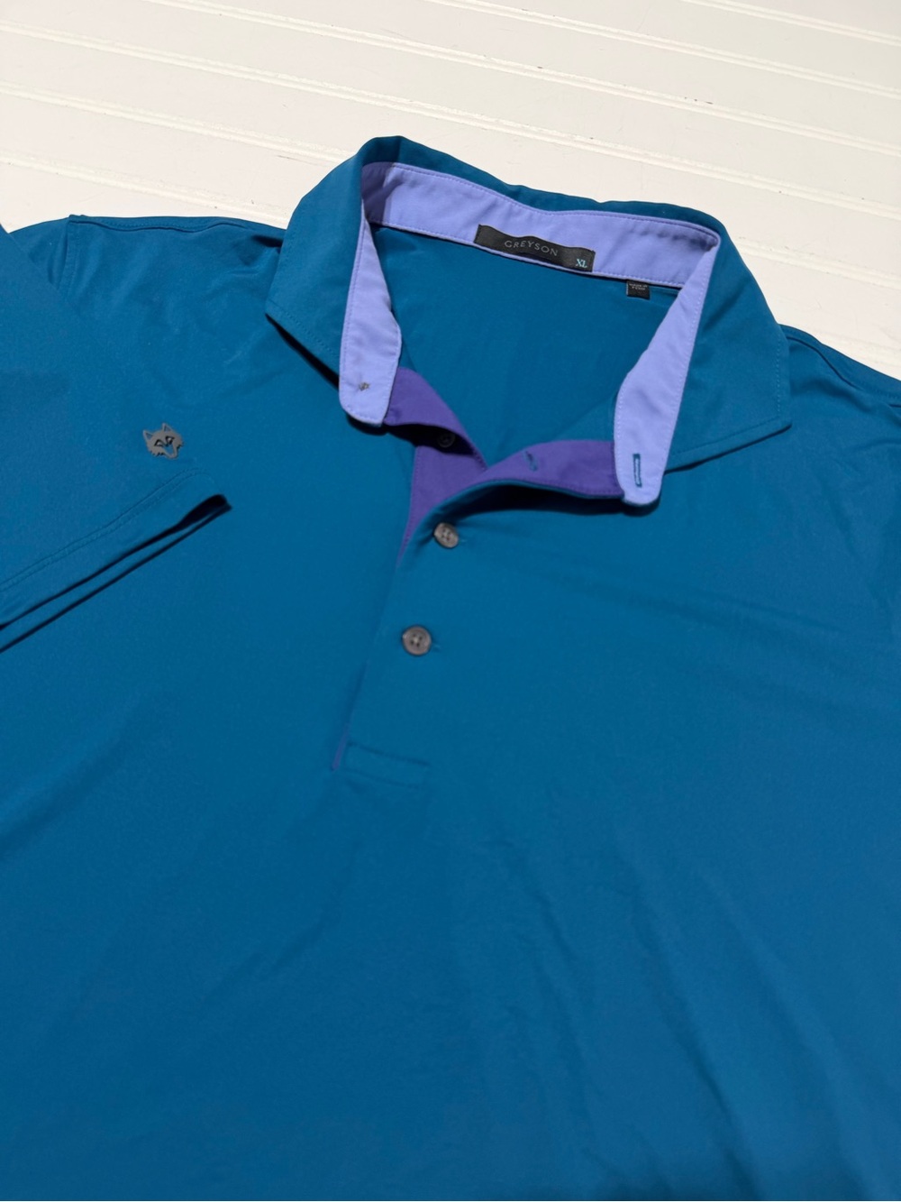 Greyson Men's Teal Polo with Light Purple Contrast Collar XL